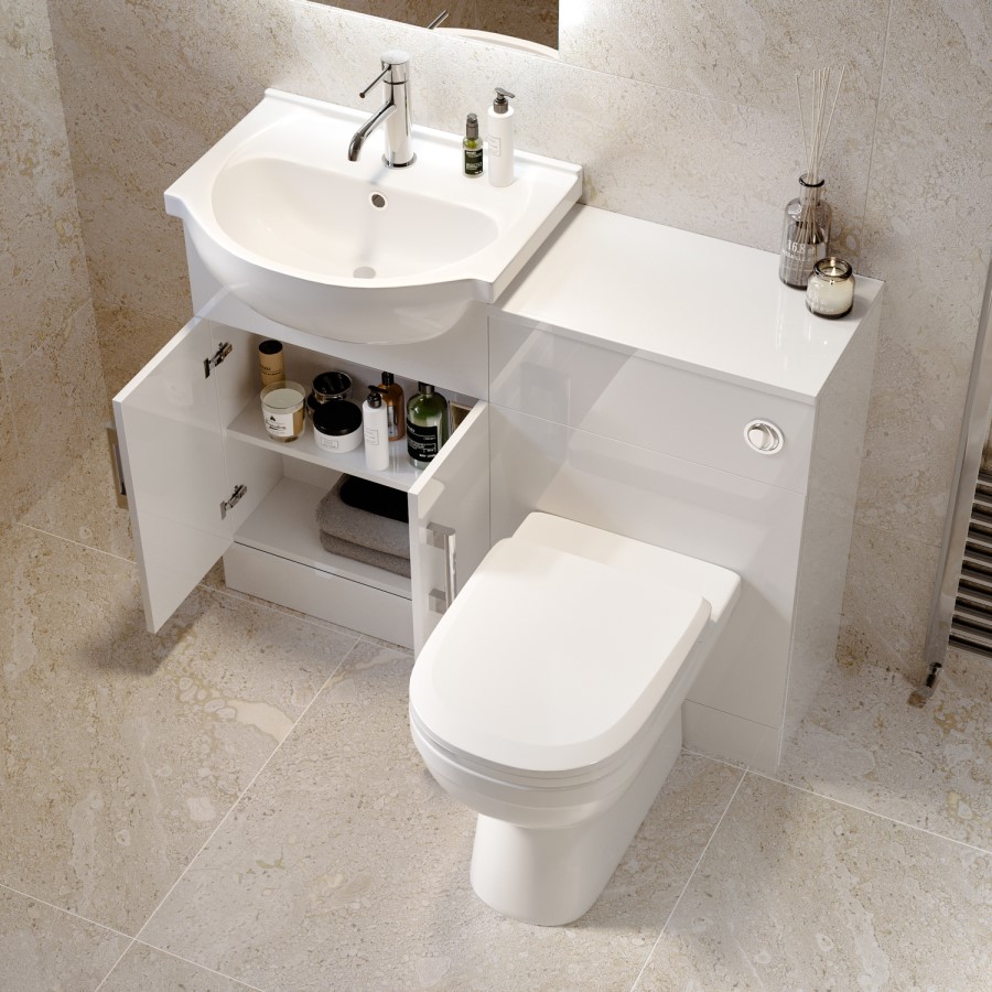 1060mm White Toilet and Sink Unit with Round Toilet - Classic