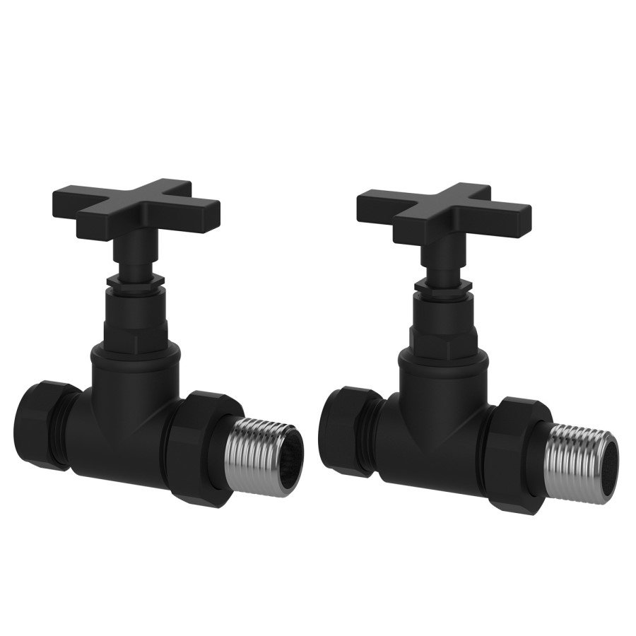 Black Towel Radiator 1600 x 500mm with Pipe Kit and Straight Valves - Sonoran