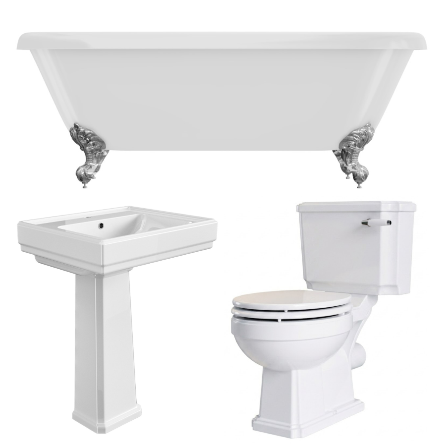 Traditional Chrome Freestanding Bath Suite with Toilet & Basin - Park Royal