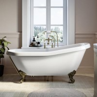 Freestanding Single Ended Roll Top Slipper Bath with Brushed Brass Feet 1615 x 690mm - Park Royal