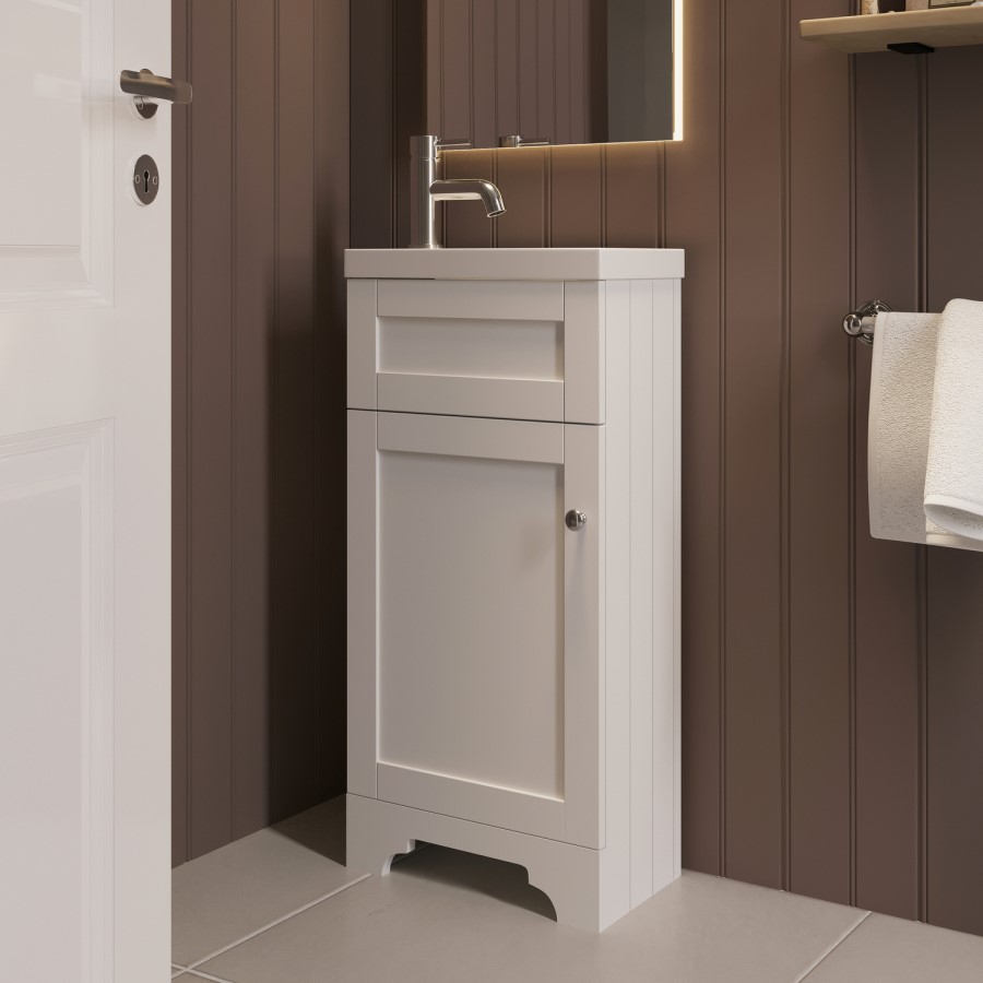 Close Coupled Toilet and White Basin Vanity Unit Cloakroom Suite - Baxenden