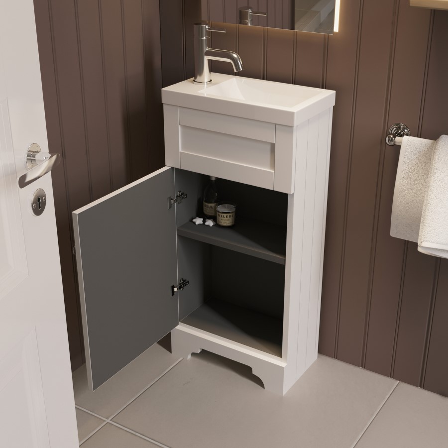 Close Coupled Toilet and White Basin Vanity Unit Cloakroom Suite - Baxenden