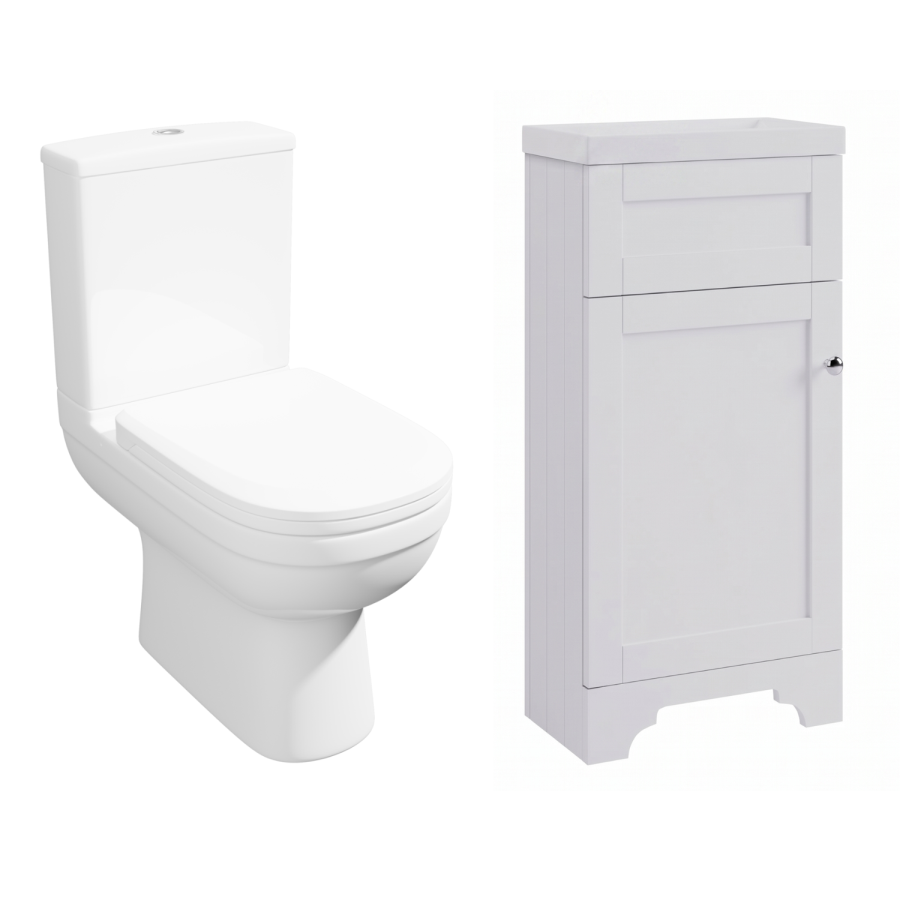 Close Coupled Toilet and White Basin Vanity Unit Cloakroom Suite - Baxenden