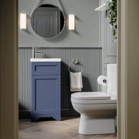 Close Coupled Toilet and Blue Basin Vanity Unit Cloakroom Suite - Baxenden