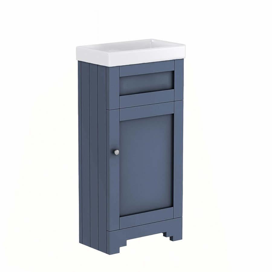 Close Coupled Toilet and Blue Basin Vanity Unit Cloakroom Suite - Baxenden