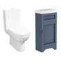 Close Coupled Toilet and Blue Basin Vanity Unit Cloakroom Suite - Baxenden