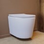 Matt White Wall Hung Rimless Short Projection Toilet with Soft Close Seat – Verona