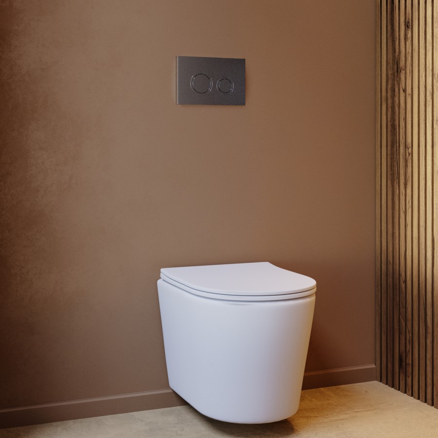 Matt White Wall Hung Rimless Toilet with Soft Close Seat, Chrome Mechanical Flush Plate, 1168mm Frame & Cistern – Verona