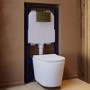 Matt White Wall Hung Rimless Toilet with Soft Close Seat, Brushed Brass Mechanical Flush Plate, 1168mm Frame & Cistern – Verona