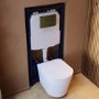 Matt White Wall Hung Rimless Toilet with Soft Close Seat, Brushed Brass Mechanical Flush Plate, 1168mm Frame & Cistern – Verona