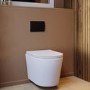 Matt White Wall Hung Rimless Toilet with Soft Close Seat, Black Pneumatic Flush Plate, 820mm Frame & Cistern – Verona