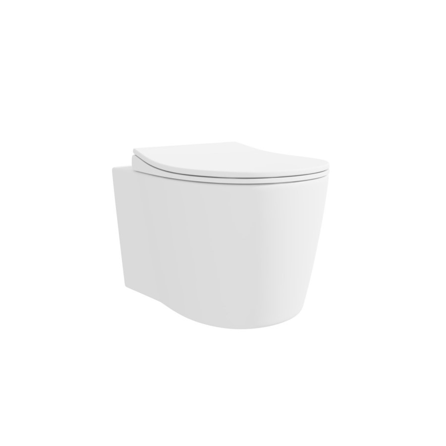 Matt White Wall Hung Rimless Toilet with Soft Close Seat, Black Pneumatic Flush Plate, 820mm Frame & Cistern – Verona