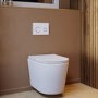 Matt White Wall Hung Rimless Toilet with Soft Close Seat, White Glass Sensor Flush Plate, 820mm Frame & Cistern – Verona