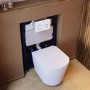 Matt White Wall Hung Rimless Toilet with Soft Close Seat, White Glass Sensor Flush Plate, 820mm Frame & Cistern – Verona