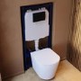 Matt White Wall Hung Rimless Toilet with  Soft Close Seat, Black Pneumatic Flush Plate, 1168mm Frame & Cistern – Verona