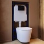 Matt White Wall Hung Rimless Toilet with  Soft Close Seat, Black Pneumatic Flush Plate, 1168mm Frame & Cistern – Verona