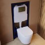 Matt White Wall Hung Rimless Toilet with Soft Close Seat, Brushed Brass Pneumatic Flush Plate, 1168mm Frame & Cistern – Verona
