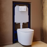 Matt White Wall Hung Rimless Toilet with Soft Close Seat, White Glass Sensor Flush Plate, 1168mm Frame & Cistern – Verona