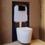 Matt White Wall Hung Rimless Toilet with Soft Close Seat, Black Glass Sensor Flush Plate, 1168mm Frame & Cistern – Verona