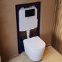 Matt White Wall Hung Rimless Toilet with Soft Close Seat, Black Glass Sensor Flush Plate, 1168mm Frame & Cistern – Verona