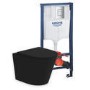 Matt Black Wall Hung Toilet with Soft Close Seat Frame Cistern and Chrome Flush - Verona