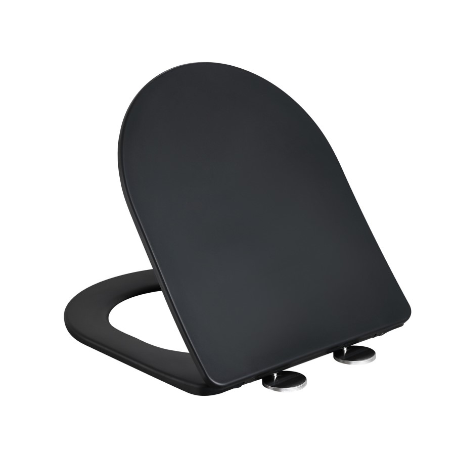 Matt Black Wall Hung Rimless Toilet with Soft Close Seat, Brushed Brass Pneumatic Flush Plate, 820mm Frame & Cistern – Verona
