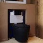 Matt Black Wall Hung Rimless Toilet with Soft Close Seat, White Glass Sensor Flush Plate, 820mm Frame & Cistern – Verona