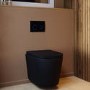 Matt Black Wall Hung Rimless Toilet with Soft Close Seat, White Glass Sensor Flush Plate, 820mm Frame & Cistern – Verona