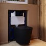 Matt Black Wall Hung Rimless Toilet with Soft Close Seat, Black Glass Sensor Flush Plate, 820mm Frame & Cistern – Verona