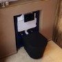 Matt Black Wall Hung Rimless Toilet with Soft Close Seat, Black Glass Sensor Flush Plate, 820mm Frame & Cistern – Verona