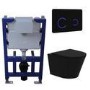 Matt Black Wall Hung Rimless Toilet with Soft Close Seat, Black Glass Sensor Flush Plate, 820mm Frame & Cistern – Verona