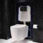 Wall Hung Rimless Toilet with Soft Close Seat, Black Mechnical Flush Plate, 1168mm Frame & Cistern – Alcor