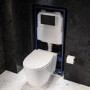 Wall Hung Rimless Toilet with Soft Close Seat, Black Mechnical Flush Plate, 1168mm Frame & Cistern – Alcor
