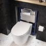 Wall Hung Rimless Toilet with Soft Close Seat, Chrome Pneumatic Flush Plate, 820mm Frame & Cistern – Alcor
