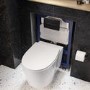 Wall Hung Rimless Toilet with Soft Close Seat, Matt Black Pneumatic Flush Plate, 820mm Frame & Cistern – Alcor