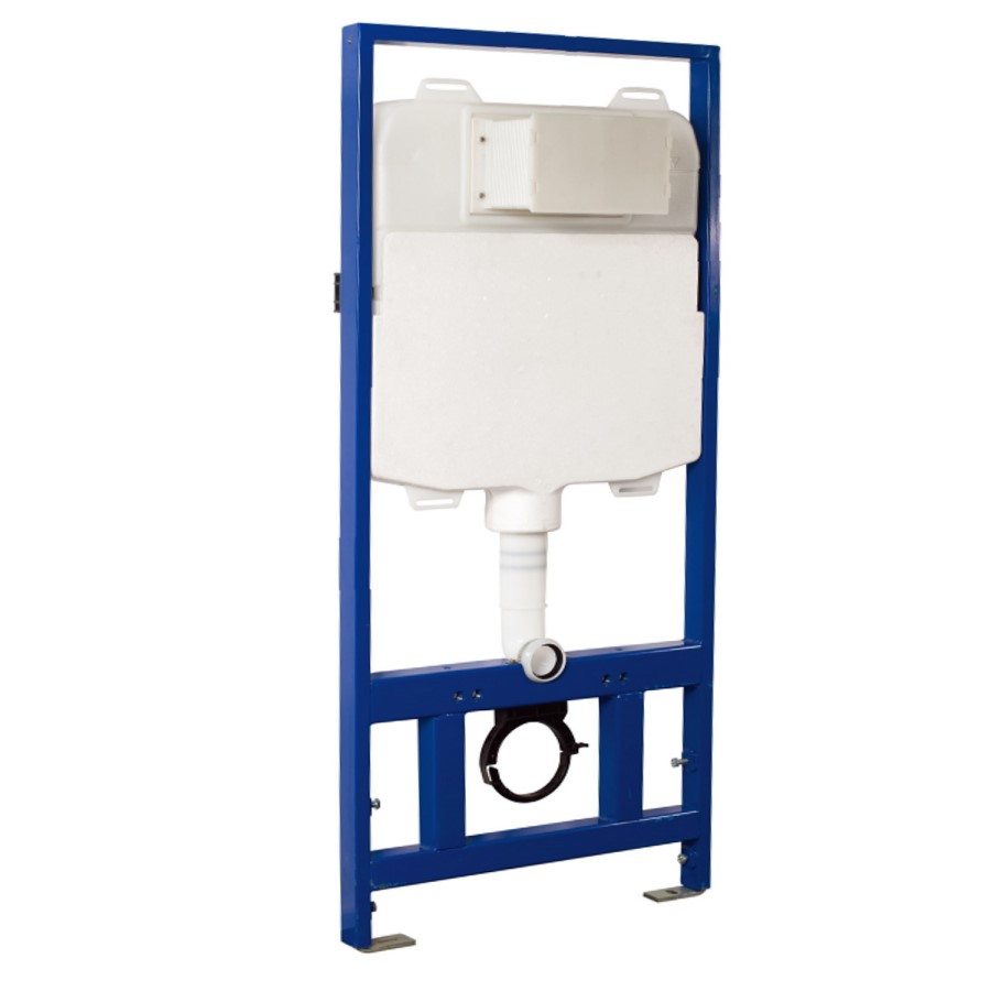 Wall Hung Rimless Toilet with Soft Close Seat, Chrome Pneumatic Flush Plate, 1168mm Frame & Cistern – Alcor