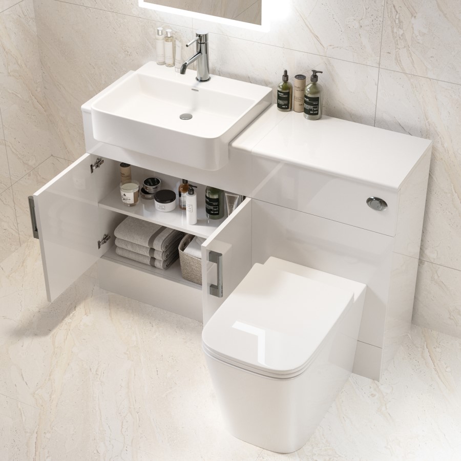 1200mm White Toilet and Sink Unit with Square Toilet - Harper