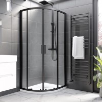 900x760mm Black 8mm Glass Left Hand Offset Quadrant Shower Enclosure with Shower Tray - Pavo