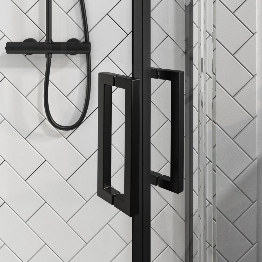 1200x800mm Black 8mm Glass Right Hand Offset Quadrant Shower Enclosure With Shower Tray - Pavo