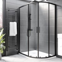 1200x800mm Black 8mm Glass Right Hand Offset Quadrant Shower Enclosure With Shower Tray - Pavo