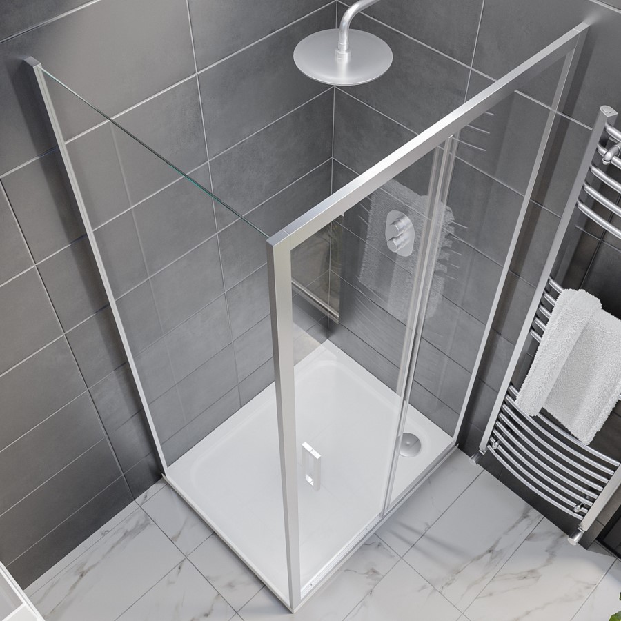 1000x800mm Chrome 8mm Glass Rectangular Sliding Shower Enclosure - Pavo