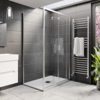 1000x800mm Chrome 8mm Glass Rectangular Sliding Shower Enclosure with Low Profile Shower Tray - Pavo