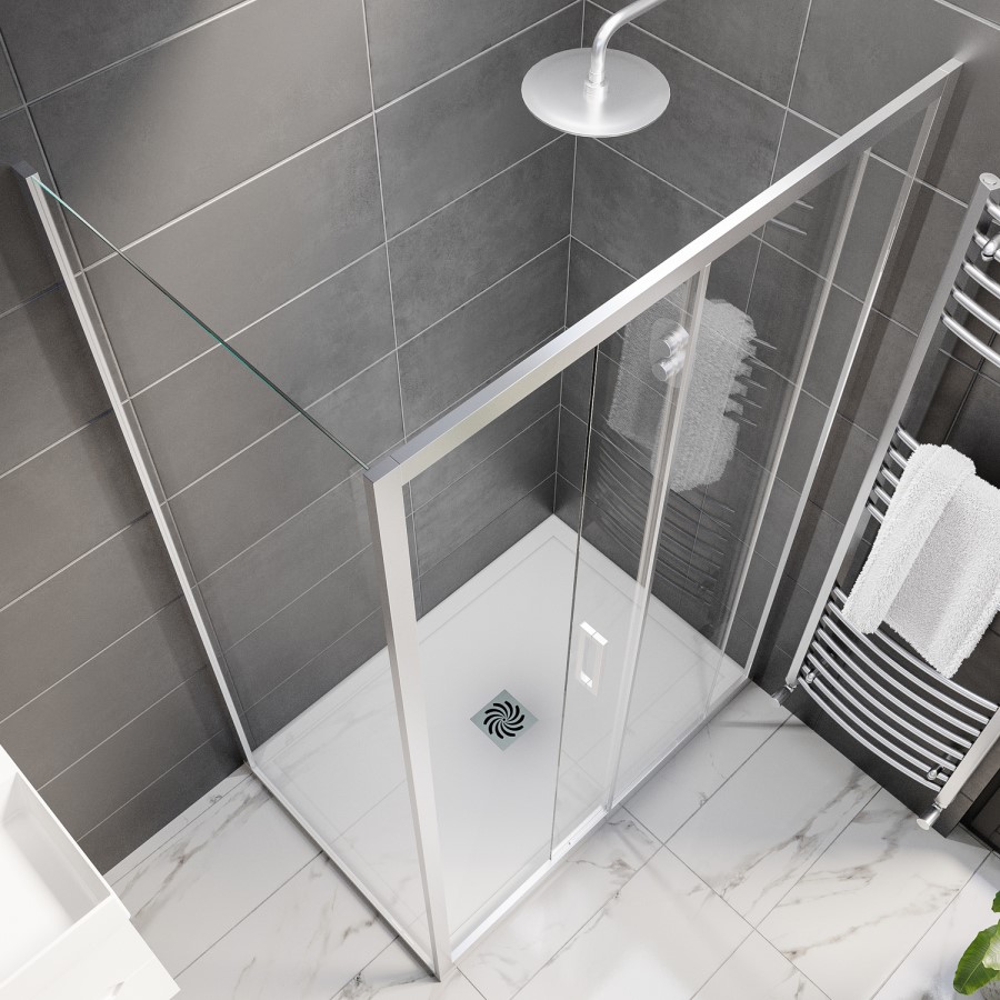 1000x800mm Chrome 8mm Glass Rectangular Sliding Shower Enclosure with Low Profile Shower Tray - Pavo