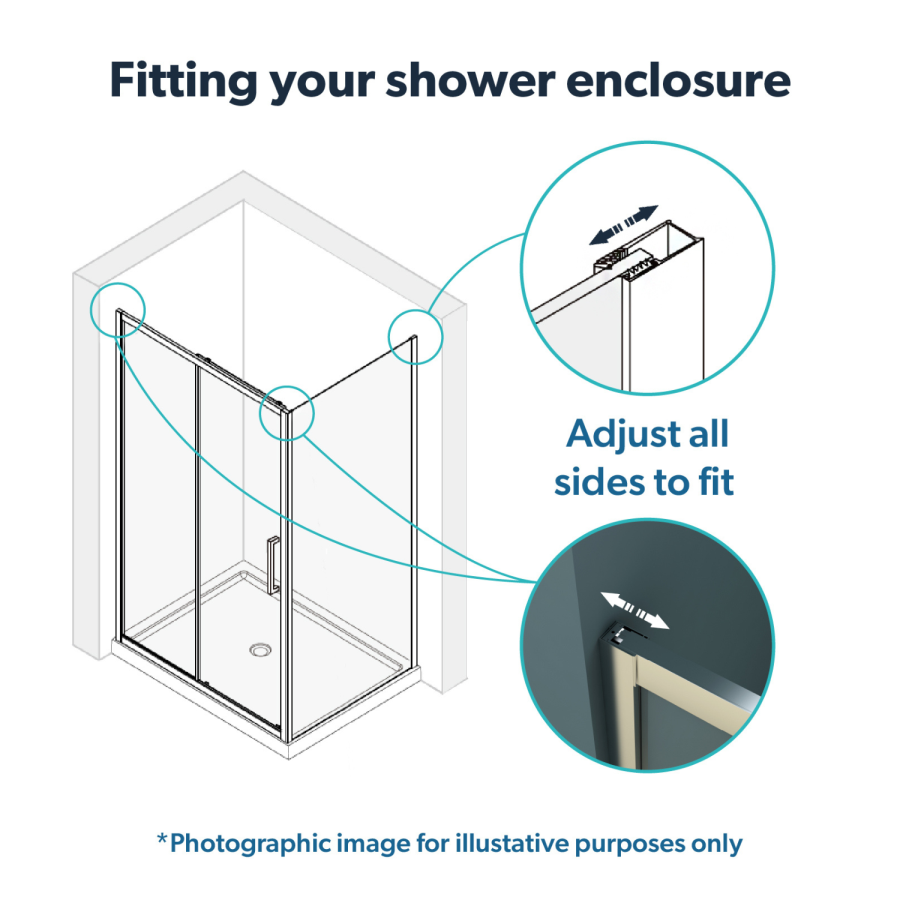 1200x800mm Chrome 8mm Glass Rectangular Sliding Shower Enclosure with Shower Tray - Pavo