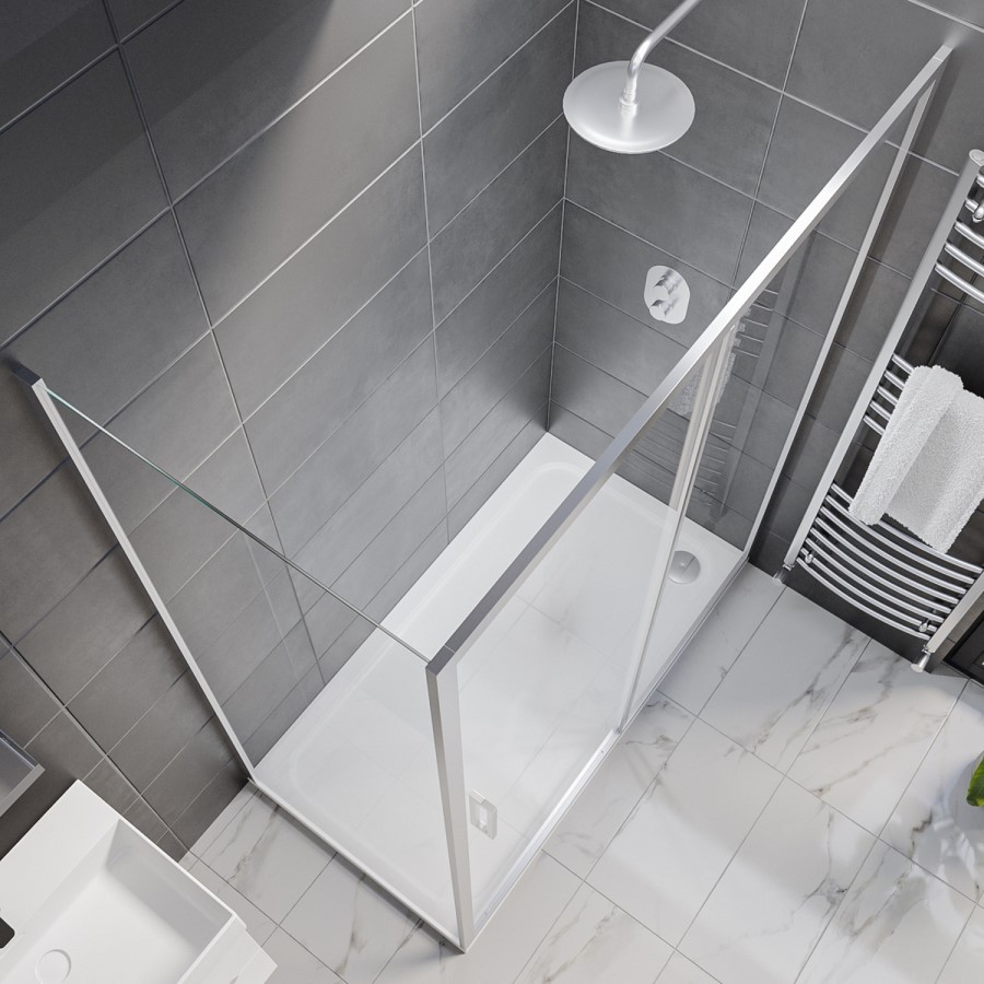 1400x800mm Chrome 8mm Glass Rectangular Sliding Shower Enclosure with Shower Tray - Pavo