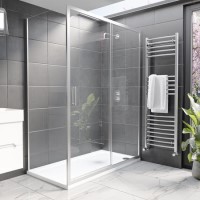 1400x900mm Chrome 8mm Glass Rectangular Sliding Shower Enclosure with Shower Tray - Pavo