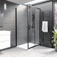 ONLY OPENED - 1000x900mm Black 8mm Glass Rectangular Sliding Shower Enclosure - Pavo