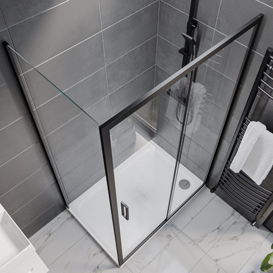 1200x800mm Black 8mm Glass Rectangular Sliding Shower Enclosure - Pavo