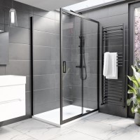 1200x900mm Black 8mm Glass Rectangular Sliding Shower Enclosure with Shower Tray - Pavo
