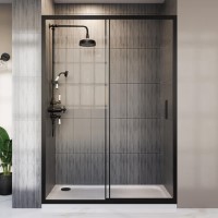 1400mm Black Sliding Door Shower Enclosure 8mm Glass - Pavo